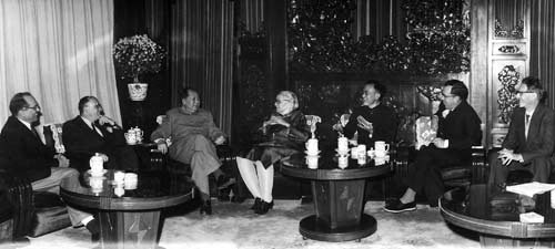 Mao in a high-level meeting with several Jews [Frank Coe, Israel Epstein, Elsie Fairfax-Cholmely, and Solomon Adler] Coe was one of the Jew responsible for the Great Leap Foreword the engineered famine which killed forty million people.