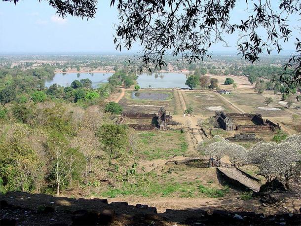 The two barays (upper left) at the beginning of the approach to Vat Phou Temple, Laos (Michael Gunther / CC BY-SA 4.0)