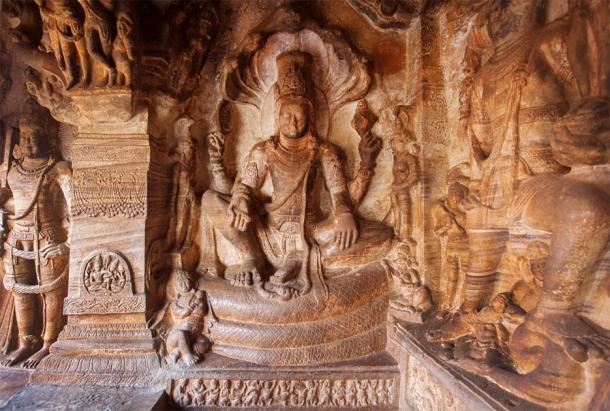This Stone Shiva in the historic caves in Badami, India, is an example of 6th century temple artwork found within the Badami Chalukya architecture. (radiokafka / Adobe Stock)