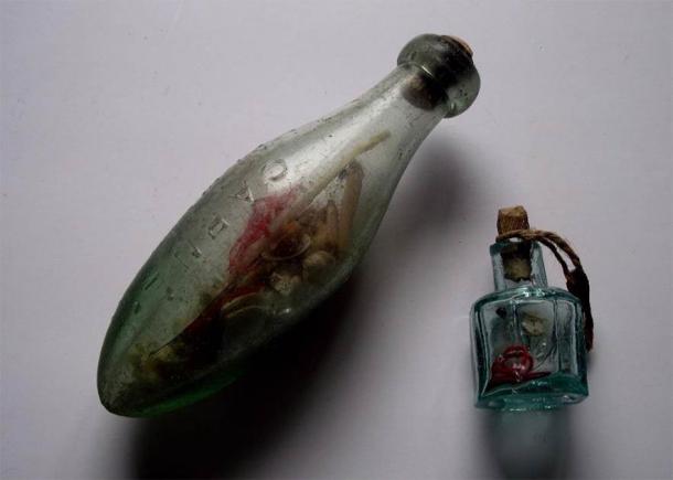 Witch bottles, created for the protection against curses. (Malcom Lidbury/CC BY SA 3.0)