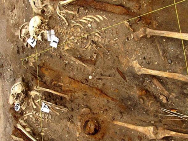 Skeletons from Salme II ship burial site of the Early Viking Age, excavated in present-day Estonia. Described as an ‘expedition’.(Nature)