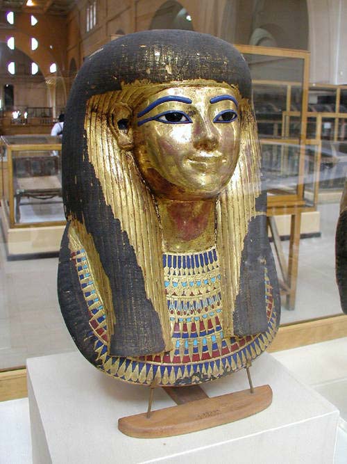 Gilded cartonnage mummy mask of Tuya, wife of Yuya and mother of Queen Tiye. (Public Domain)
