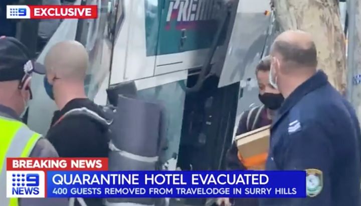 How Australia's Channel 9 News reported the "evacuation" of guests from a Sydney quarantine hotel were there had be complaint