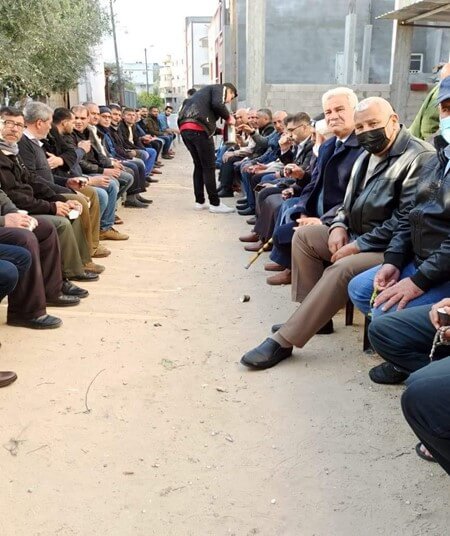 Palestinians gather outside Elbasyouni’s extended family’s house to offer their congratulations on his achievement.