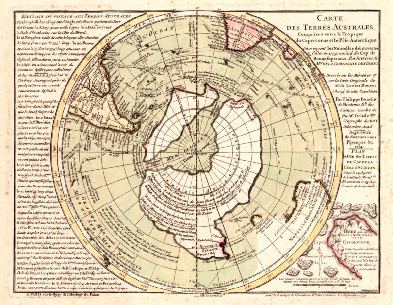 the ancient 'buache map' is depicting ice free antarctica