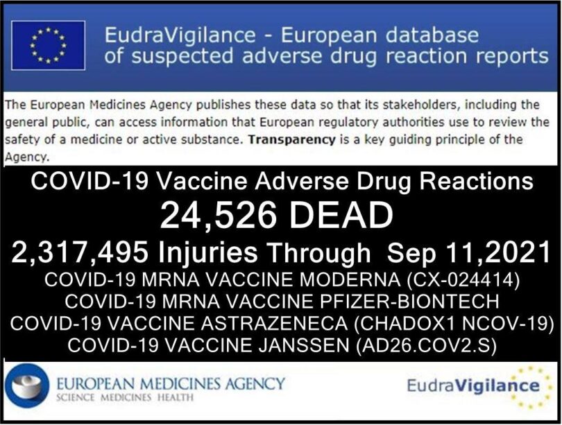 24,526 deaths 2,317,495 injuries following covid shots reported in european union’s database of adverse drug reactions