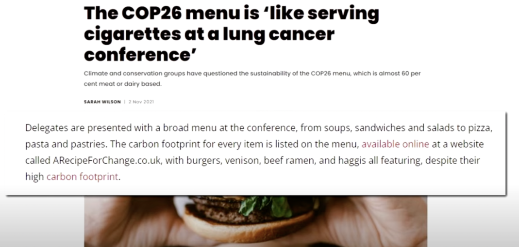 mean of cop26 globalists leaked and it's 60% meat, while telling you to eat bugs (like serving cigarettes to a lung cancer conference)
