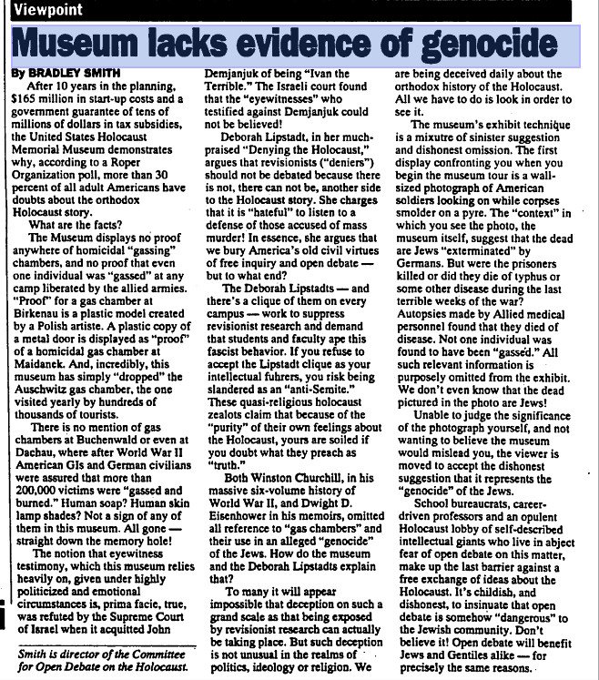 Holocaust Museum lacks any evidence of Genocide