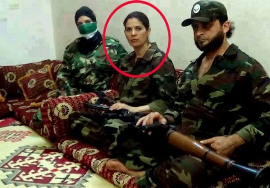 Mosad operative Dalia Shimon with the so-called Free Syrian Army (FSA), who are actually al-Qaedaal-CIA-duh affiliates, inside Syria in 2013.