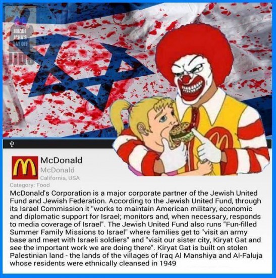 McDonalds Burgers fund israel war crimes across the globe