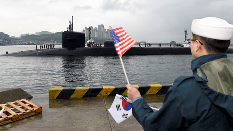 The Ohio-class guided-missile submarine USS Michigan arrives for a regularly scheduled port visit while conducting routine patrols throughout the Western Pacific in Busan, South Korea, April 24, 2017. © Jermaine Ralliford