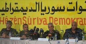 Joint press conference held by SDF commanders and deserting FSA officers in 2016. (archives)