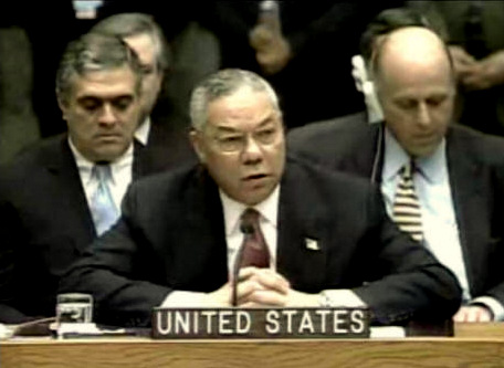 Secretary of State Colin Powell addressed the United Nations on Feb. 5. 2003, citing satellite photos and other “intelligence” which supposedly proved that Iraq had WMD, but the evidence proved bogus.