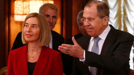 Russian Foreign Minister Sergei Lavrov and Frederica Mogherini, the European Union's Foreign Policy chief © Sergei Karpukhin
