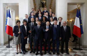 Macron (centre), with his new cabinet. Philippe Wojazer/EPA 