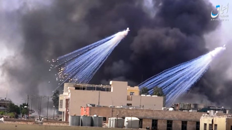 Alleged deployment of white phosphorus munitions in Raqqa as reported by ISIS-linked Amaq news agency © YouTube