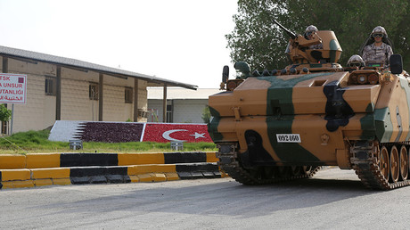 Turkish APC drives at their military base in Doha, Qatar June 18, 2017 © Reuters