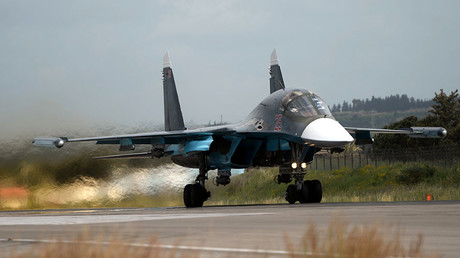 FILE PHOTO. A Russian Su-30 fighter aircraft takes off from the Hmeimim airbase in Syria. © Maksim Blinov