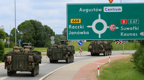 A US military convoy heading towards Suwalki, Poland, on June 17, 2017. © Ints Kalnins