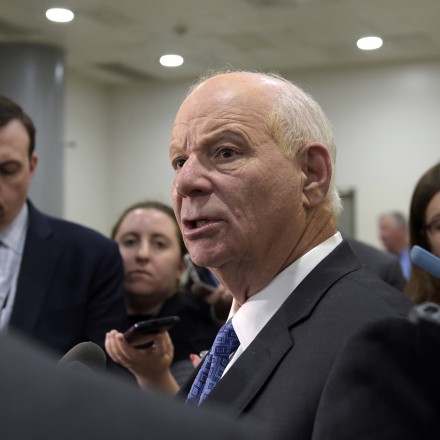 Sen. Ben Cardin, D-Md., speaks to reporters following a briefing on Syria on Capitol Hill in Washington, Friday, April 7, 2017. Amid measured support for the U.S. cruise missile attack on a Syrian air base, some vocal Republicans and Democrats are reprimanding the White House for launching the strike without first getting congressional approval.(AP Photo/Susan Walsh)