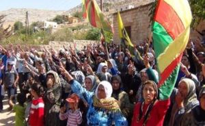 YPG supporters in Afrin protest against Turkey's invasion plans.