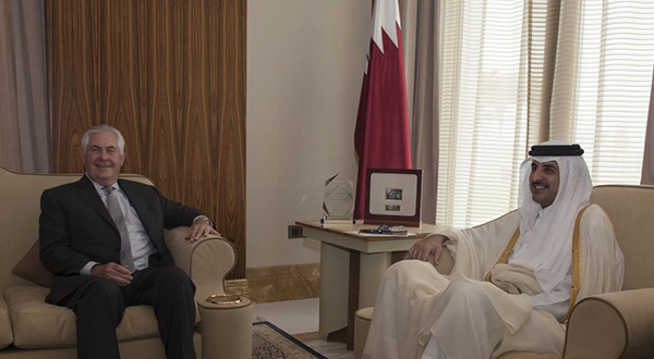 Secretary of State Rex Tillerson meets with the emir of Qatar, Sheikh Tamim Bin Hamad al-Thani