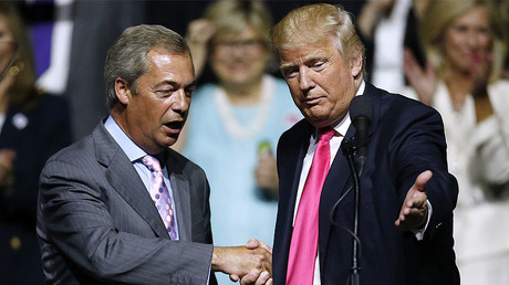  FILE PHOTO: U.S. President Donald Trump (R) and Nigel Farage © 
Jonathan Bachman