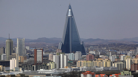 The 105-storey Ryugyong Hotel, the highest building under construction in North Korea, is seen in Pyongyang © Bobby Yip