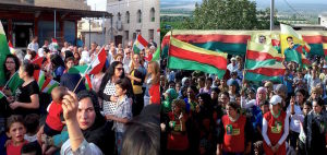 Kurdish parties in Syria during a PYD organized rally in 2016.