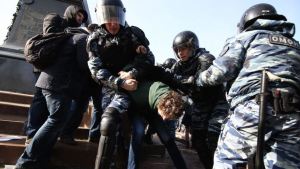 Russia's notorious AMON police in action during an anti-corruption rally on March 26, 2017. AMON is renown, internationally, for brutal crackdown on protesters - unchanged and unreformed since the "good old Soviet days". 