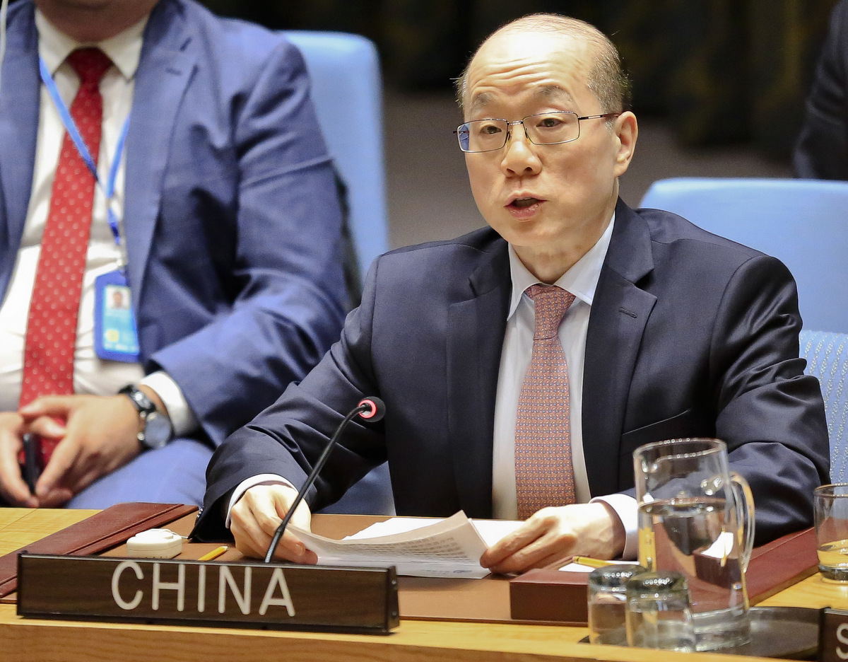 China's United Nations Ambassador Liu Jieyi address a meeting of the U.N. Security Council on North Korea, Tuesday Aug. 29, 2017 at U.N. headquarters. (AP Photo/Bebeto Matthews)