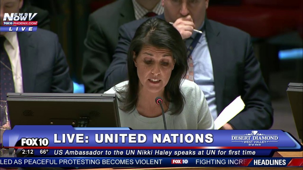 Nikki Haley speaks to the UN