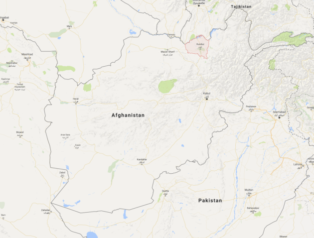 An image of Afghanistan, with Kunduz province outlined in red via Google Maps