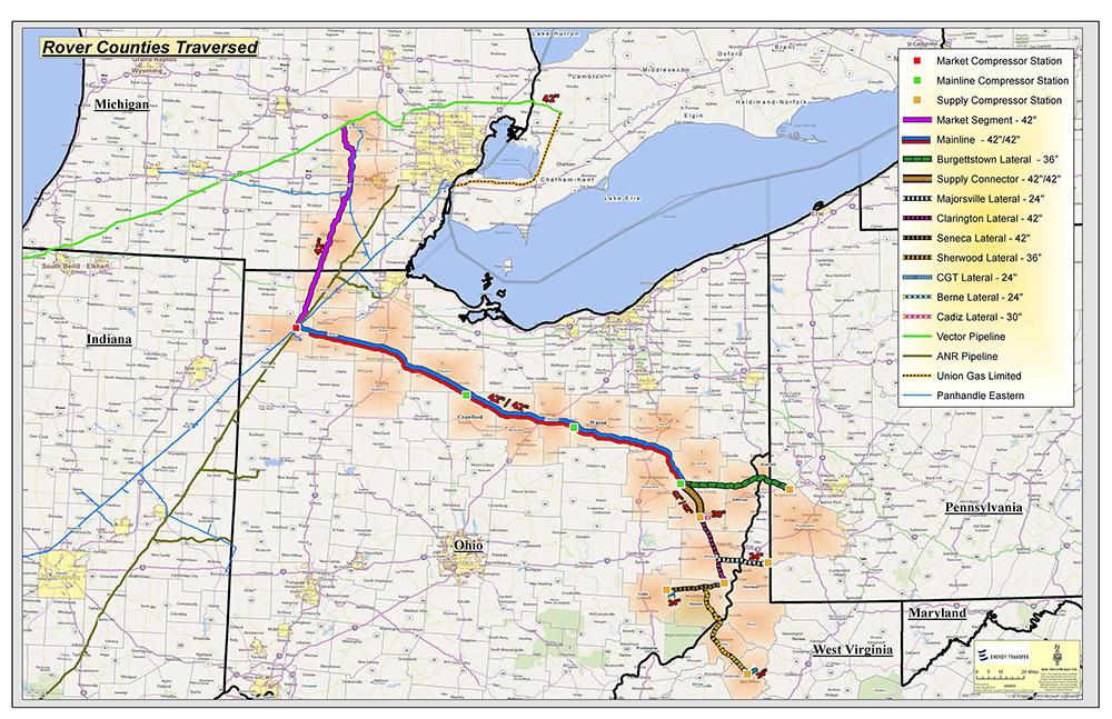 The Rover pipeline's path through Ohio via Energy Transfer Website