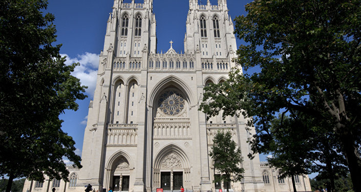 The National Cathedral is seen after green paint was discovered in two chapels inside the Cathedral in Washington on Monday, July 29, 2013.