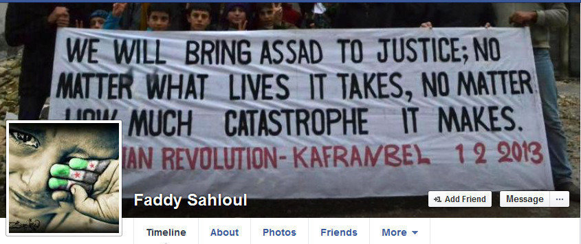 Facebook banner of Faddy Sahloul, cofounder of Hand in Hand for Syria.