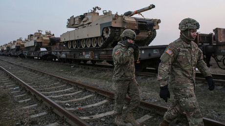 US tanks arrive at an air base in Romania