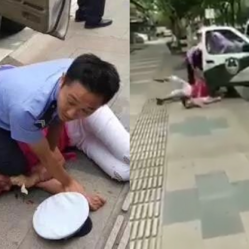 Video of Police Officer Knocking Down Woman and Child Incenses China