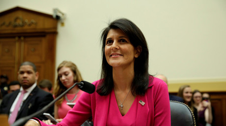 U.S. Ambassador to the United Nations Nikki Haley arrives to testify to the House Foreign Affairs Committee on 