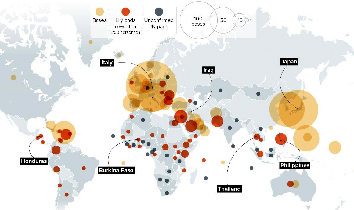 Locations currently known of U.S. military bases around the world (Source: Politico)