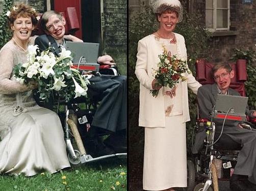 Same man? Some claim it is not the same Hawking in these wedding pictures with wife Elaine