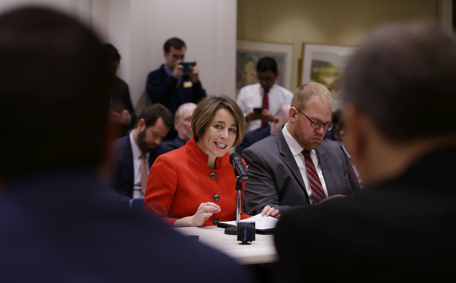 Massachusetts Attorney General Maura Healey responds to a question as she testifies before a legislative panel hearing as it considers how Massachusetts might respond after the Federal Communications Commission repealed net neutrality rules at the Massachusetts Statehouse, Feb. 6, 2018, in Boston. (AP/Stephan Savoia)