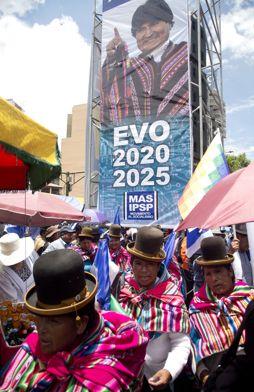 Supporters of Bolivia's President Evo Morales attend a rally in favor of his reelection, in La Paz, Bolivia, Feb. 21, 2018. Supporters of Morales marched in the 2 year anniversary of the referendum that rejected his bid for another reelection. Bolivia's Constitutional Court is allowing him to go forward with his run to a fourth mandate. (AP/Juan Karita)