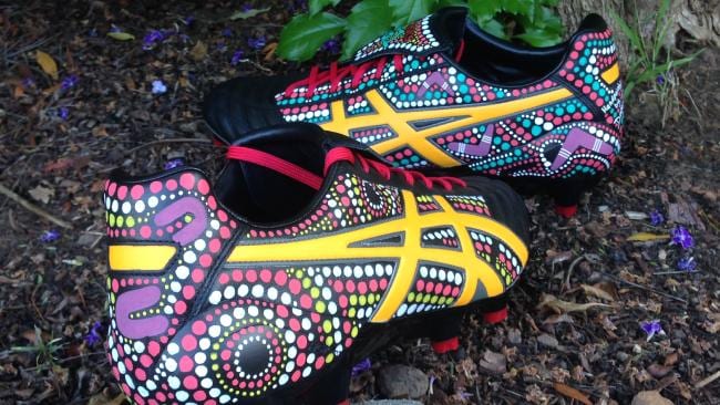 Aboriginal indigenous design designed football boots footy rugby league