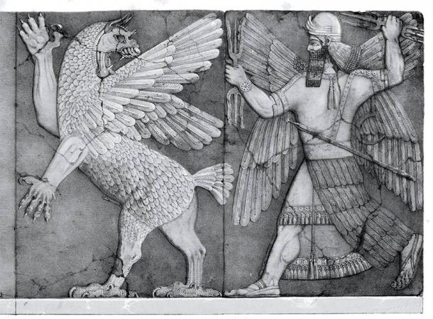 The god Marduk (right side) who was associated with magic in Mesopotamian culture. (Public domain)