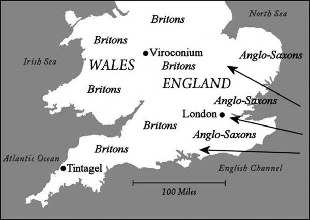 Map: Southern Britain around AD 500 when King Arthur is said to have lived.