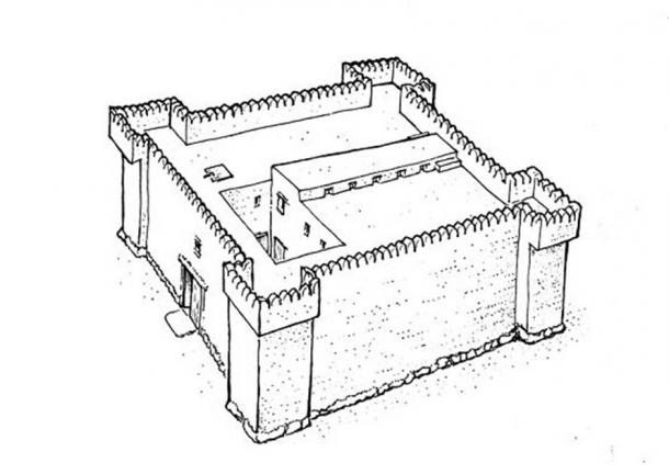 A sketch of a 3,200-year-old citadel unearthed near Guvrin Stream and Kibbutz Gal On