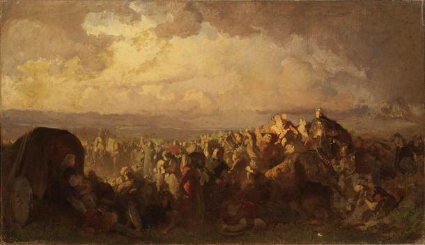 The Battle of Bråvalla by August Malmström. This battle saw the use of mercenaries and allies from all over the North of Europe: from Slavs, Irish, Frisians, and Norwegians, and of course, the Curonians. (Public domain)