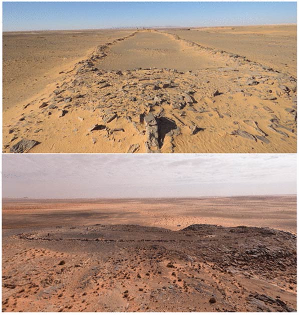 Two of the mustatils found in the Nefud Desert (Groucutt et al. / The Holocene)