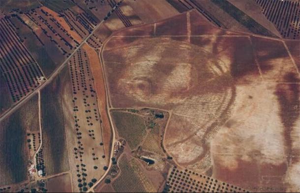 An aerial photograph of the Perdigões complex in Portugal where the Neolithic “Woodhenge” was recently found. (Perdigões Research Program)